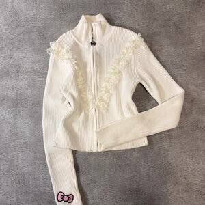 White Hello Kitty Ruffled Zip Up Sweater